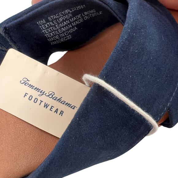 TOMMY BAHAMA Wedge Espadrille Cloth Sandal in Navy Blue & Beige Women's Size 10 - Picture 10 of 10